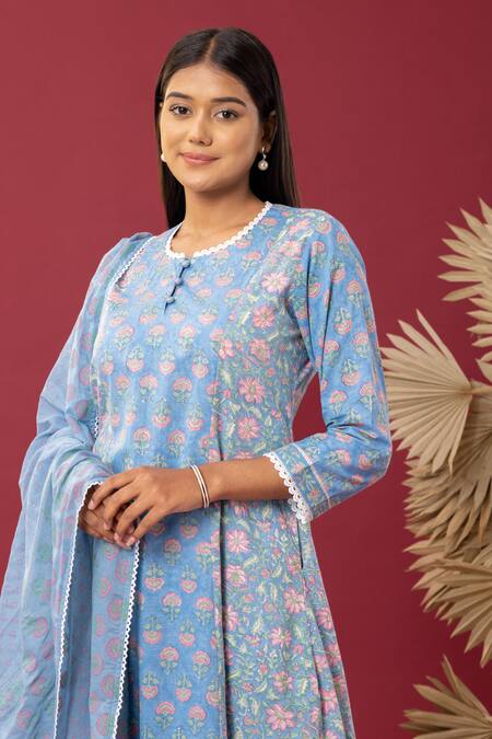 Abbaran Blue , Satin Lace, Embroidery Spring Block Kurta Palazzo Set at Aza Fashions Abbaran_Blue , Satin Lace, Embroidery Spring Block Kurta Palazzo Set _at_Aza_Fashions