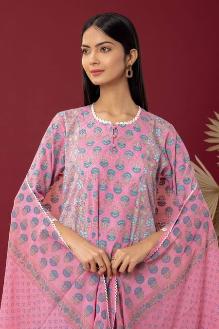 Abbaran_Pink Cotton Gota Patti Scoop Neck Spring Kurta Palazzo Set _at_Aza_Fashions