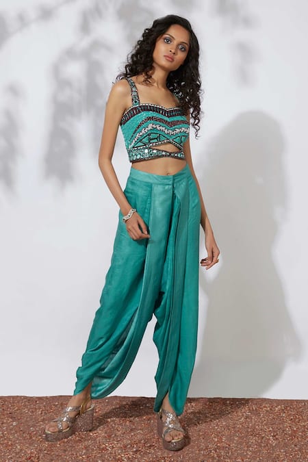 Shop Mehak Murpana Blue Net, Crepe Blousesweetheart Embellished Cape And Dhoti Pant Set at Aza Fashions Shop_Mehak Murpana_Blue Net, Crepe Blousesweetheart Embellished Cape And Dhoti Pant Set_at_Aza_Fashions