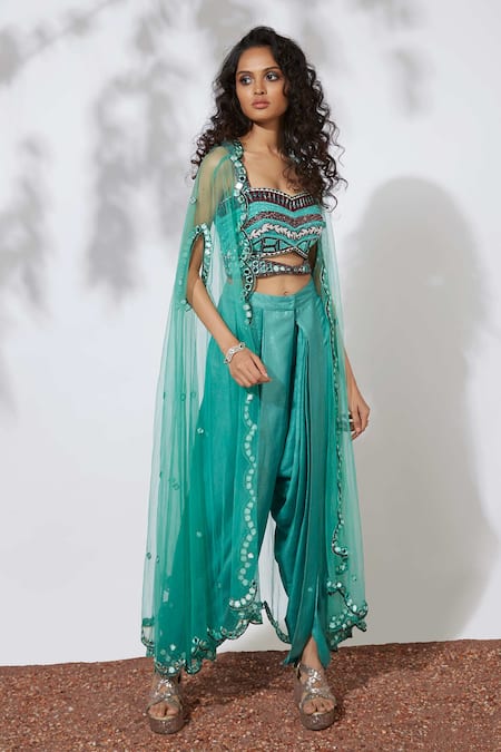 Mehak Murpana Blue Net, Crepe Blousesweetheart Embellished Cape And Dhoti Pant Set Online at Aza Fashions Mehak Murpana_Blue Net, Crepe Blousesweetheart Embellished Cape And Dhoti Pant Set_Online_at_Aza_Fashions