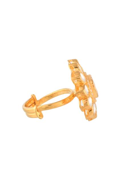 Zeeya Luxury Jewellery_Gold Plated Semi Precious Stones Handmade Embellished Ring_Online_at_Aza_Fashions