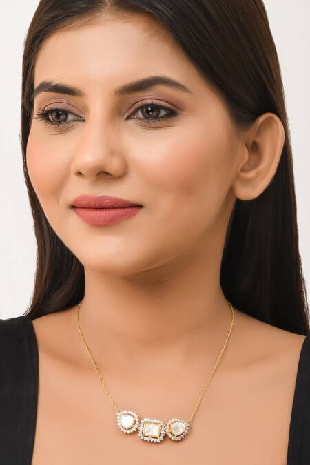 Zeeya Luxury Jewellery_Gold Plated Semi Precious Stones Teardrop Geometric Necklace_Online_at_Aza_Fashions