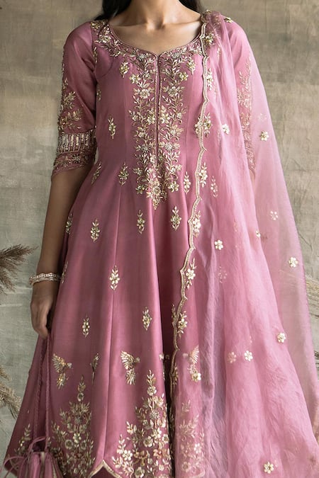 Rachit Khanna Pink Silk, Organza Round Embroidered Anarkali Set Online at Aza Fashions Rachit Khanna_Pink Silk, Organza Round Embroidered Anarkali Set _Online_at_Aza_Fashions