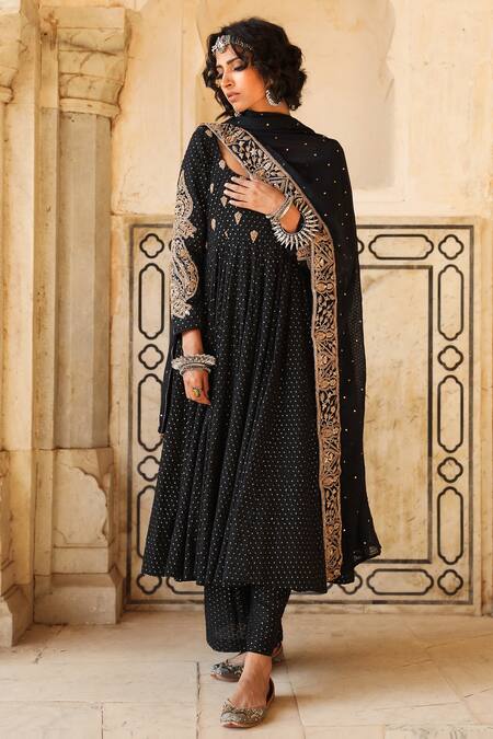 Gulabo Jaipur Black Cotton Kasab, Dabka Work, Zardozi Scoop Zohra Embroidered Anarkali Set Online at Aza Fashions Gulabo Jaipur_Black Cotton Kasab, Dabka Work, Zardozi Scoop Zohra Embroidered Anarkali Set _Online_at_Aza_Fashions