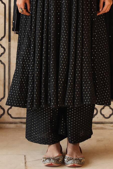 Shop Gulabo Jaipur Black Cotton Kasab, Dabka Work, Zardozi Scoop Zohra Embroidered Anarkali Set Online at Aza Fashions Shop_Gulabo Jaipur_Black Cotton Kasab, Dabka Work, Zardozi Scoop Zohra Embroidered Anarkali Set _Online_at_Aza_Fashions