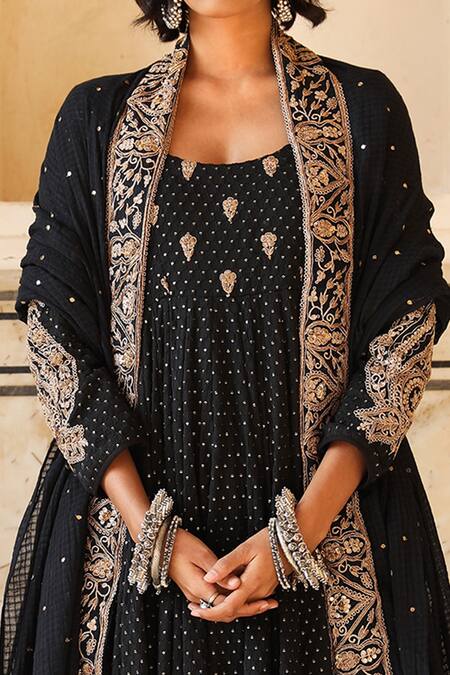 Gulabo Jaipur Black Cotton Kasab, Dabka Work, Zardozi Scoop Zohra Embroidered Anarkali Set at Aza Fashions Gulabo Jaipur_Black Cotton Kasab, Dabka Work, Zardozi Scoop Zohra Embroidered Anarkali Set _at_Aza_Fashions