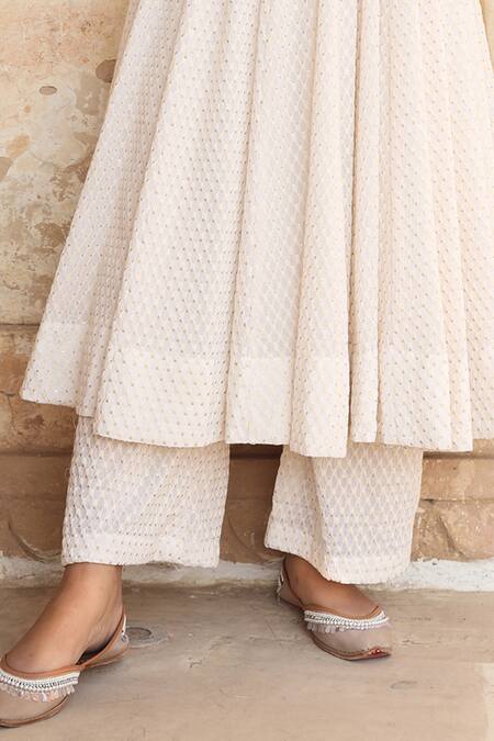 Shop_Gulabo Jaipur_White Cotton Kasab, Dabka Work, Zardozi Scoop Zohra Embroidered Anarkali Set _Online_at_Aza_Fashions