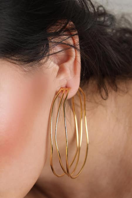 Golden Hoop Earrings, Triple Hoop Earrings, Thick Hoops, Multiple Hoops,  Three Hoop, Gold,