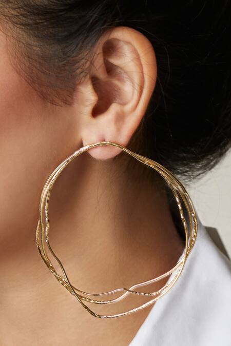 Buy_Zohra_Gold Plated Handcrafted Bent Hoops _Online_at_Aza_Fashions