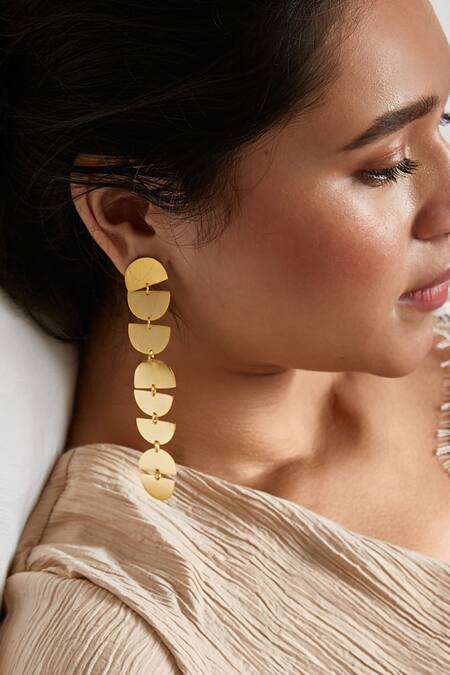 Buy Zohra Gold Plated Tiered Geometric Long Earrings Online at Aza Fashions Buy_Zohra_Gold Plated Tiered Geometric Long Earrings _Online_at_Aza_Fashions