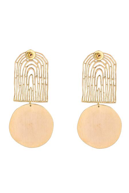 Zohra_Gold Plated Cut Work Handcrafted Geometric Danglers _Online_at_Aza_Fashions