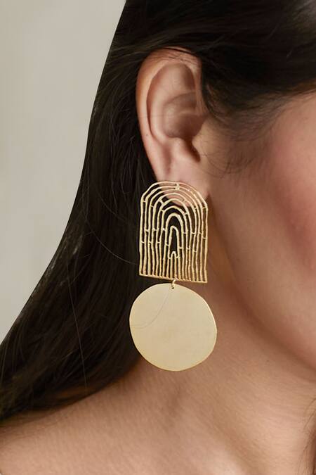 Buy_Zohra_Gold Plated Cut Work Handcrafted Geometric Danglers _Online_at_Aza_Fashions