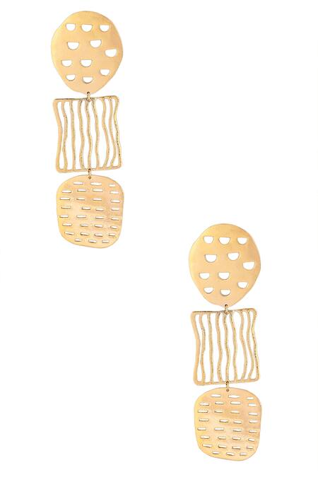 Zohra_Gold Plated Cut Work Tiered Geometric Danglers _Online_at_Aza_Fashions