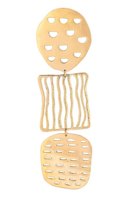 Buy_Zohra_Gold Plated Cut Work Tiered Geometric Danglers _Online_at_Aza_Fashions