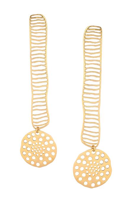 Zohra_Gold Plated Cut Work Geometric Danglers _Online_at_Aza_Fashions