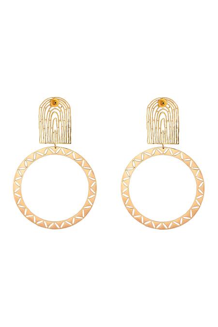 Zohra_Gold Plated Cut Work Hoop Danglers _Online_at_Aza_Fashions