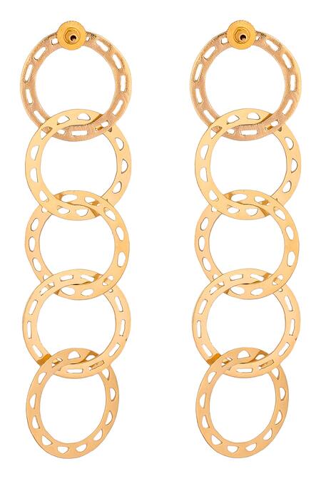 Zohra_Gold Plated Cut Work Tiered Link Long Earrings _Online_at_Aza_Fashions