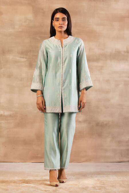Sana Barreja Blue Chanderi Silk Round Kurta Set Online at Aza Fashions Sana Barreja_Blue Chanderi Silk Round Kurta Set _Online_at_Aza_Fashions