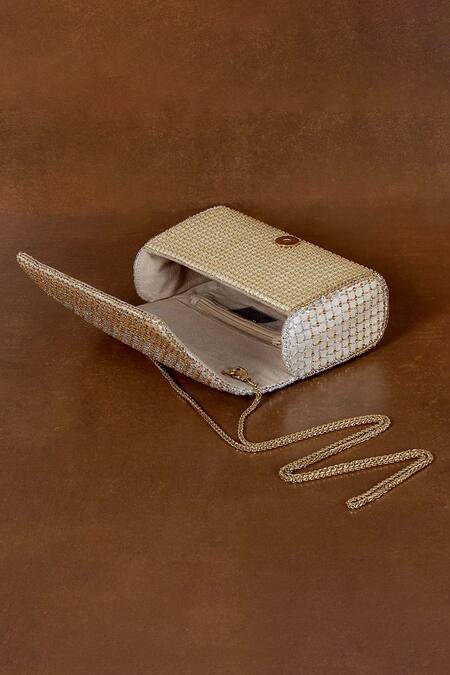 Buy Lovetobag Gold Beads Zoya Crystal Embellished Flapover Clutch Online at Aza Fashions Buy_Lovetobag_Gold Beads Zoya Crystal Embellished Flapover Clutch _Online_at_Aza_Fashions