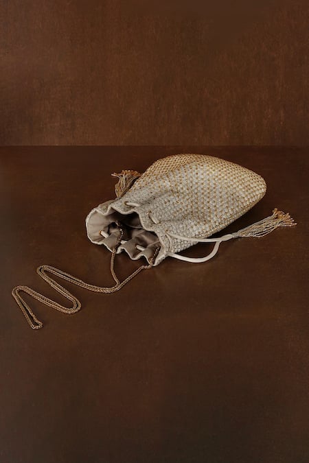 Shop Lovetobag Gold Crystals, Beads, Diamonds Zoya Embellished Potli Bag Online at Aza Fashions Shop_Lovetobag_Gold Crystals, Beads, Diamonds Zoya Embellished Potli Bag _Online_at_Aza_Fashions