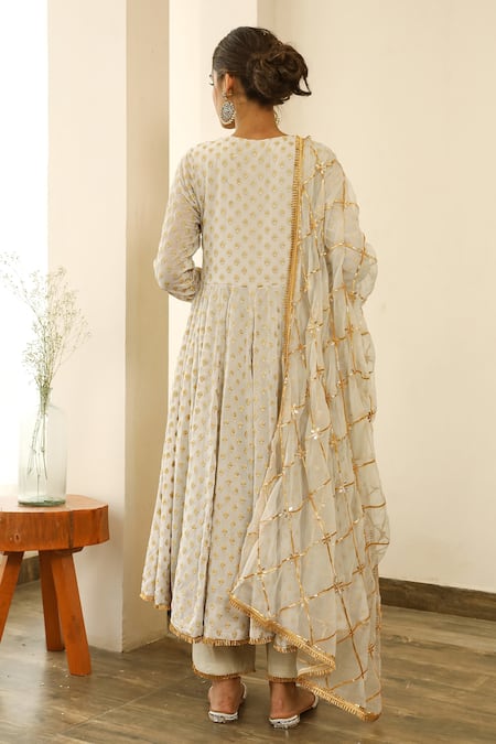 Shop Gulabo Jaipur Grey Chiffon, Georgette Gota , Thread Zuri Embroidered Anarkali Set at Aza Fashions Shop_Gulabo Jaipur_Grey Chiffon, Georgette Gota , Thread Zuri Embroidered Anarkali Set _at_Aza_Fashions