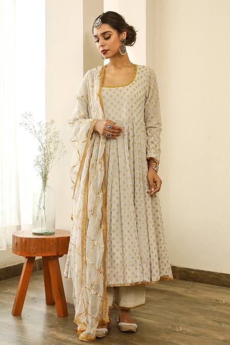 Gulabo Jaipur Grey Chiffon, Georgette Gota , Thread Zuri Embroidered Anarkali Set Online at Aza Fashions Gulabo Jaipur_Grey Chiffon, Georgette Gota , Thread Zuri Embroidered Anarkali Set _Online_at_Aza_Fashions