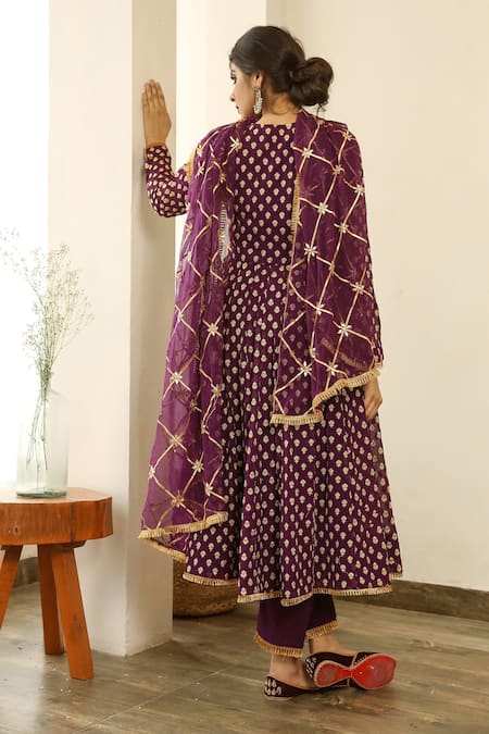 Shop Gulabo Jaipur Purple Chiffon, Georgette Gota , Thread Zuri Embroidered Anarkali Set at Aza Fashions Shop_Gulabo Jaipur_Purple Chiffon, Georgette Gota , Thread Zuri Embroidered Anarkali Set _at_Aza_Fashions