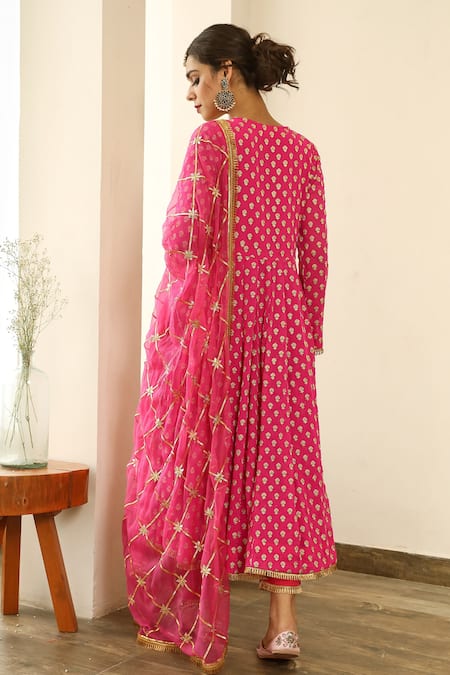 Shop Gulabo Jaipur Pink Chiffon, Georgette Gota , Thread Zuri Embroidered Anarkali Set at Aza Fashions Shop_Gulabo Jaipur_Pink Chiffon, Georgette Gota , Thread Zuri Embroidered Anarkali Set _at_Aza_Fashions