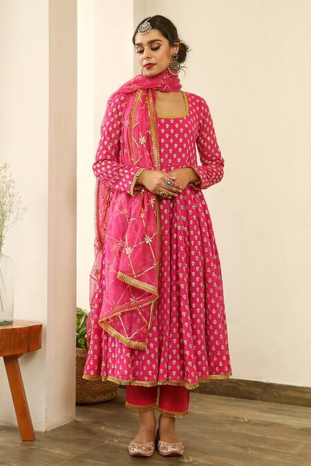 Buy Gulabo Jaipur Pink Chiffon, Georgette Gota , Thread Zuri Embroidered Anarkali Set Online at Aza Fashions Buy_Gulabo Jaipur_Pink Chiffon, Georgette Gota , Thread Zuri Embroidered Anarkali Set _Online_at_Aza_Fashions