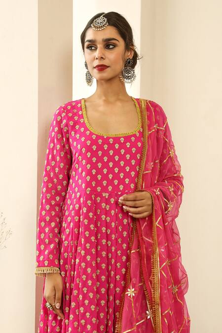 Shop Gulabo Jaipur Pink Chiffon, Georgette Gota , Thread Zuri Embroidered Anarkali Set Online at Aza Fashions Shop_Gulabo Jaipur_Pink Chiffon, Georgette Gota , Thread Zuri Embroidered Anarkali Set _Online_at_Aza_Fashions