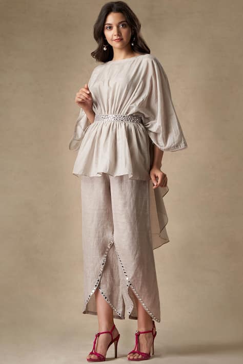 Buy Twenty Nine Grey Linen Embellished Pants Online | Aza Fashions