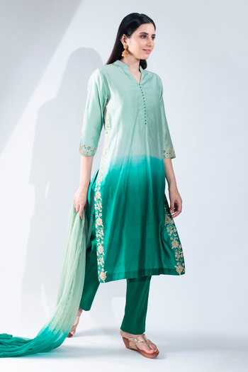 Green Blue Ombre Kurta Skirt Set main image 1