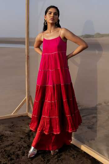 Blue Slit Anarkali Palazzo Set with Sequin Work main image 1