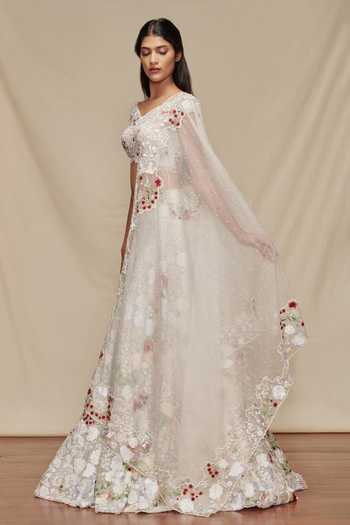 Black and White Floral Embroidered Lehenga main image 0