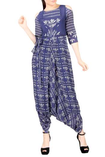Maroon Solid One-Shoulder Dhoti Style Jumpsuit main image 0