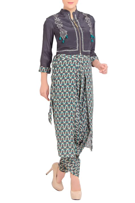 Buy Soup by Sougat Paul Grey Printed Jumpsuit With Jacket Online | Aza ...