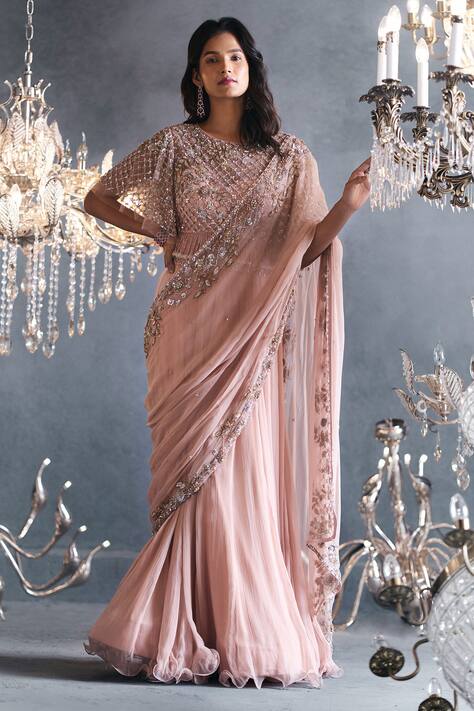 Buy Not So Serious By Pallavi Mohan Pink Chiffon Embroidered Saree Gown ...