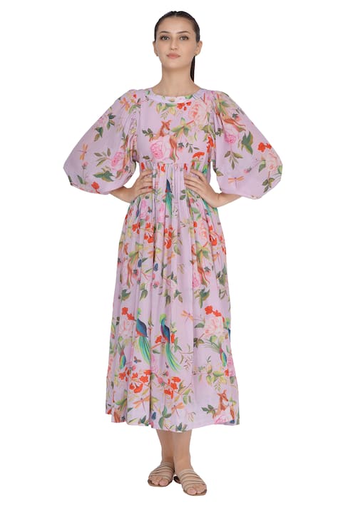 Buy Floral Print Kimono Dress by Uri by Mrunalini Rao at Aza Fashions