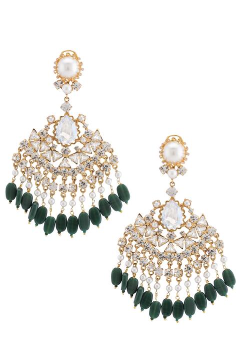 Pearls & crystals emerald earrings