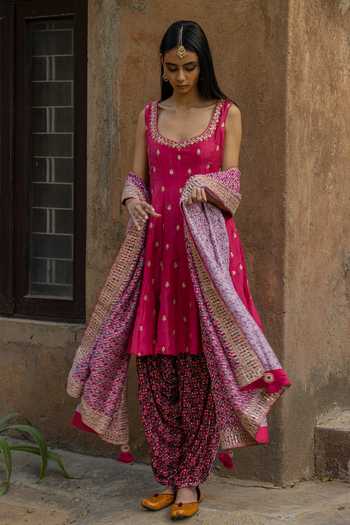 Buy Punit Balana Maroon Velvet Silk 