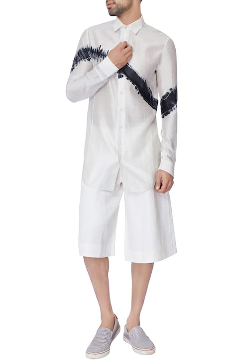 White loose fit silk linen shorts 