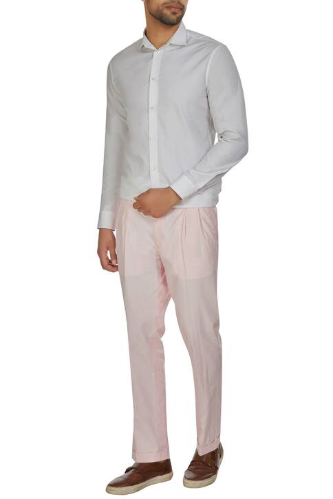 Pink pleated chanderi trousers