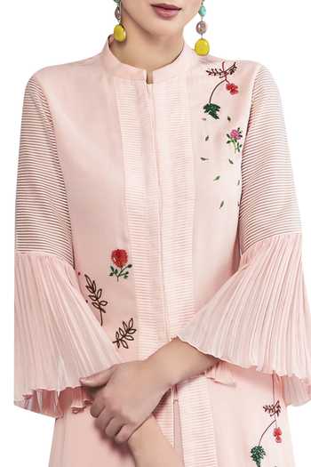Floral Digital Print Mandarin Collar Kurta Sharara Set with Bell sleeves