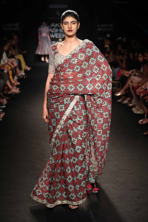 Buy Chiffon saree with blouse by Punit Balana at Aza Fashions