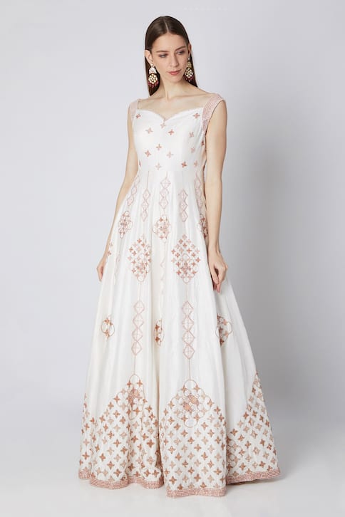 Embroidered Flared Gown