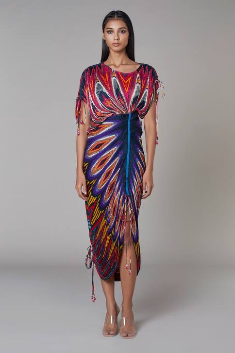 Pleated Abstract Print Dress