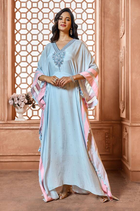 Ariyana Couture Hand Embroidered Neckline Kaftan