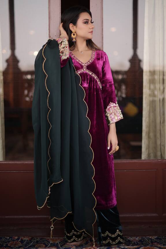 Negra Elegante Hand Embroidered Anarkali & Palazzo Set
