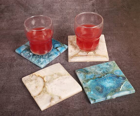 Cotton Indya Square Shaped Agate Coasters - Set of 4