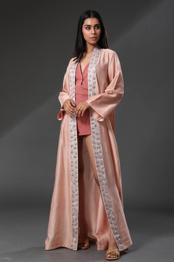 Zeefaa Embroidered Lapel Cape